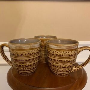 Three Rustic Brown Coffee Mugs